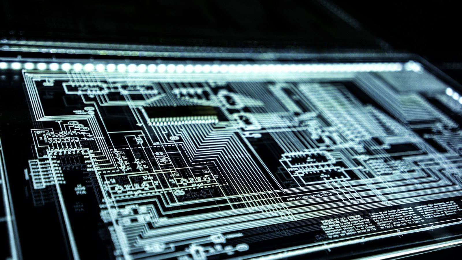 Close detail of an illuminated circuit board