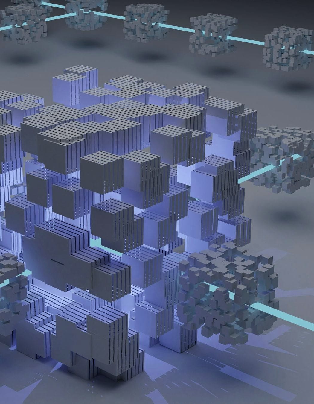 A cluster of stacked cubes rendered in pale blue