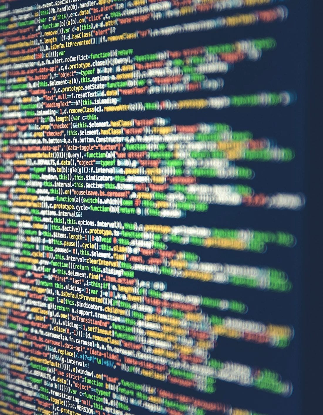 Syntax-highlighted code at macro distance, characters filling the frame